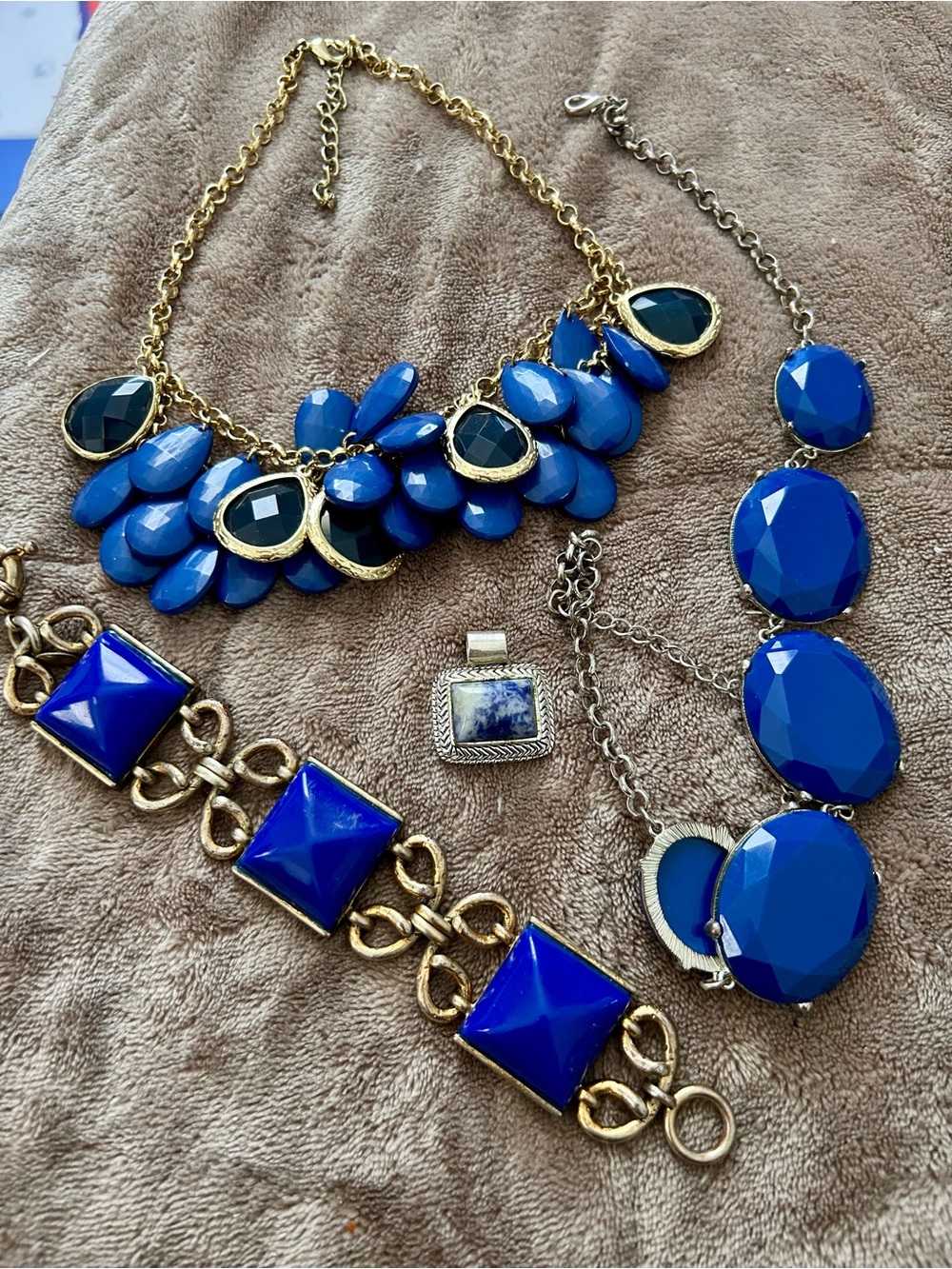 Costume jewelry light, including J.Crew bracelet. Pendant with real stone.